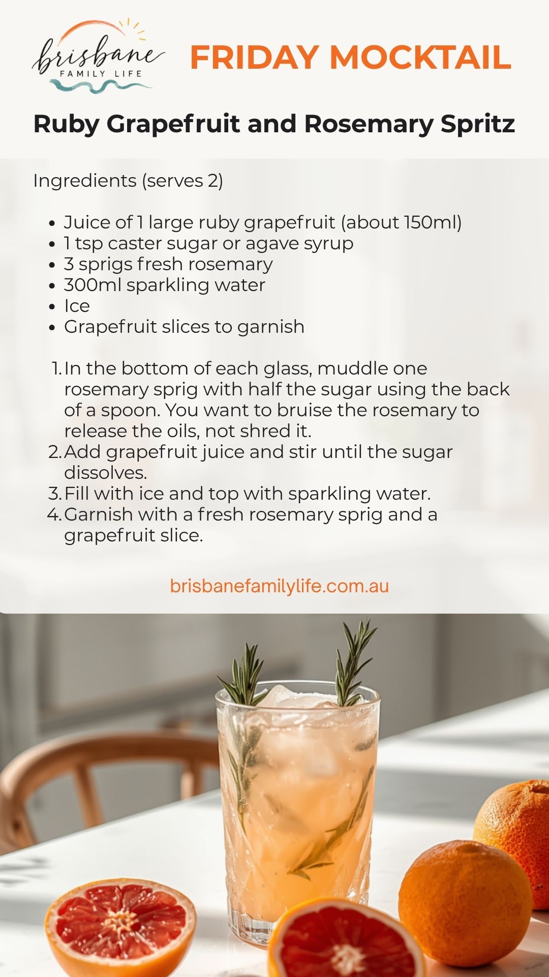 Ruby Grapefruit and Rosemary Spritz mocktail recipe card
