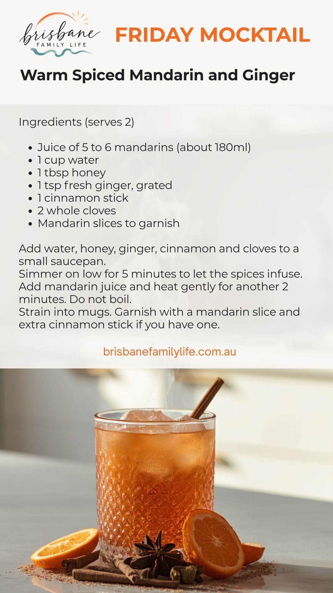 Warm Spiced Mandarin and Ginger mocktail recipe card